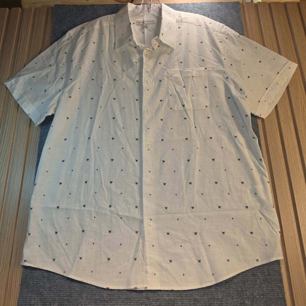 Tricots St Raphael Shirt Mens XL White French Bulldog Paw Print Button Down Good